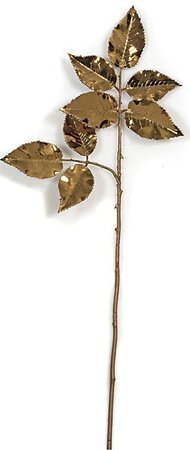 24 inches Acrylic Rose Leaf Spray - 8 Leaves - 15 inches Stem - 9 inches Width - Gold