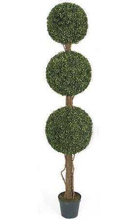 60 inches Plastic Boxwood Topiary - Synthetic Trunk - Tutone Green - Weighted Base