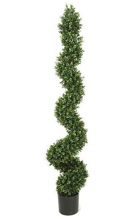 70 inches Plastic Outdoor Boxwood Spiral Topiary - Tutone Green - Weighted Base - Outdoor UV Resistance