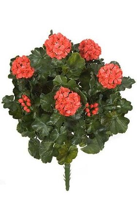 26 inches Outdoor Polyblend  Geranium Bush - 67 Leaves - 5 Flowers - 4 Buds - Red - Bare Stem