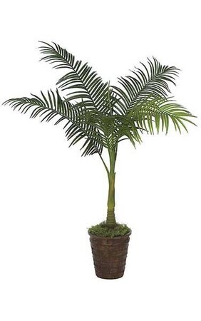 4 feet Artificial Areca Palm - Synthetic Trunk - 5 Fronds - Green - Bare Trunk