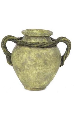 Resin Vase With Vine Handles - 3.5 inches Inside Diameter - Tutone Green