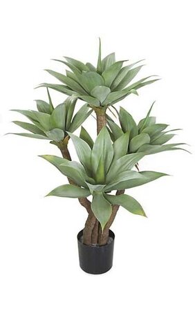4 Foot Plastic Agave Tree - Synthetic Trunks - 4 Green Heads - 43 inches Width - Weighted Base - ...