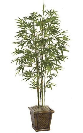 5 feet  Artificial Bamboo Palm - 7 Synthetic Canes - 859 Leaves - Green - Weighted Base