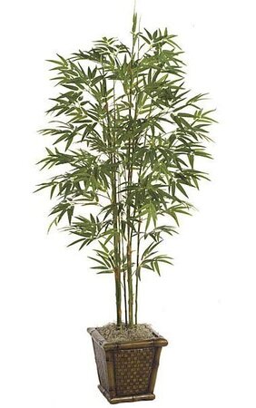 5 feet Bamboo Palm - 7 Synthetic Canes - 859 Leaves - Green - Weighted Base