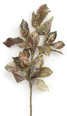 30 inches Glittered Cherry Leaf Spray with Gold Trim - 41 Leaves