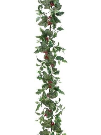 EF-033 6 feet Icy Holly/Ivy Garland  Green Variegated  (Price is for a set of 4 pcs)