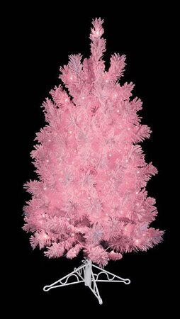 4 feet Flocked Pastel Pink Christmas Tree - Slim Size - 172 Pink Tips - 150 Pink Lights