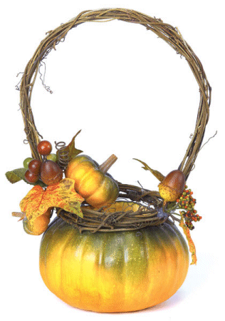 11 inches Pumpkin Basket with Handle Orange/Green
