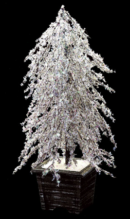 20 inches Plastic Iridescent Ice Tree - Wooden Pot - White