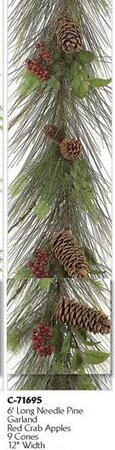 6 feet Long Needle Pine Garland Red Crab Apples 9 Cones