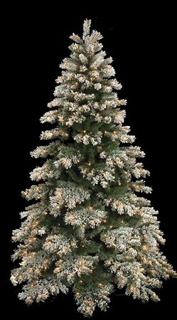 C-90121 7.5 feet Flocked Mountain Pine Tree - Full - 1,144 Tips - 500 Clear Mini Lights - 56 inches Width - Wire Stand