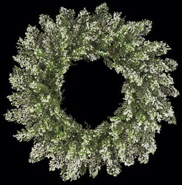 A-3042 24 inches Plastic Iced Cypress Wreath - Triple Ring - Green/Silver