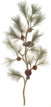48 inches Frosted White Pine Spray with Pine Cones - 16 Long Green Tips