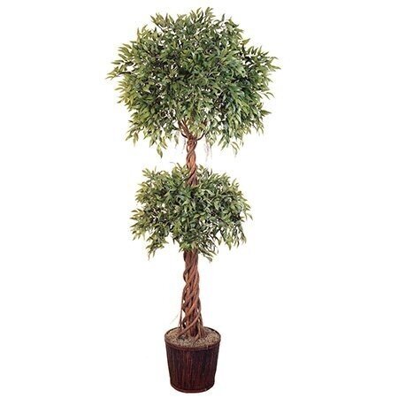 EF-1850 6 feet Ruscus Double Ball Topiary with Braided Soft Trunk 4462 Lvs