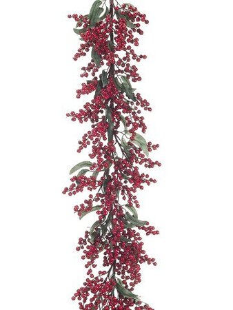 EF-134   	5 feet Holiday Berry/Eucalyptus Leaf Garland Red (Price is for a 2pc Set)