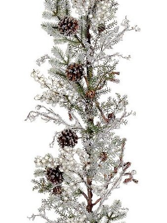 EF-760 ZBI760  5 feet Ice Snow Berry/Cone/Twig/Pine Garland w/Re-Shippable Inner Box White (Price is for an 8PC SET)