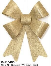 16 inches x 12 inches PVC Glittered Bow - Gold