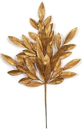 23 inches Plastic Glittered Bay Leaf Spray - 8 inches Stem - Copper