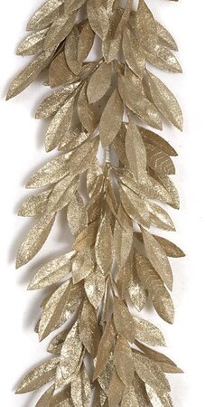 6 feet Plastic Glittered Bay Leaf Garland - 48 Champagne Leaves - 8 inches Width