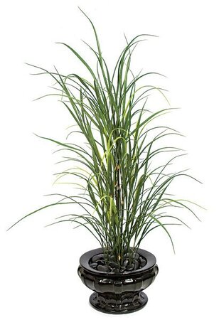 A-61610  4 feet Plastic Grass Plant - Green 162 Green Leaves Weighted Base Indoor/Outdoor