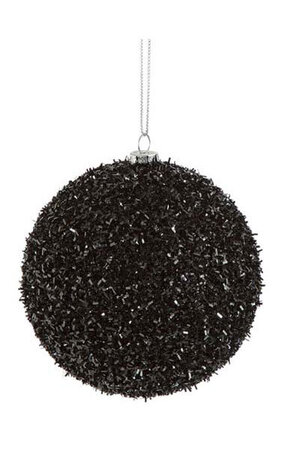 8 inches Tinsel Ball Ornament - Black
