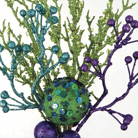 15 INCH GLITTERED BERRY CORAL BALL SPRAY