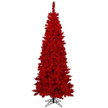 7.5' x 39" Flocked Red Fir Artificial Christmas Tree, Red Dura-lit LED Lights