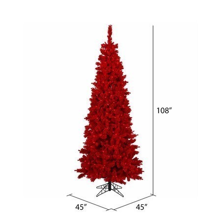 9 Foot 45 Inches Wide Flocked Red Fir Artificial Christmas Tree, Red Dura-lit LED Lights