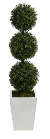46” Boxwood Triple Ball Topiary Artificial Tree In White Metal Planter (Indoor/Outdoor)