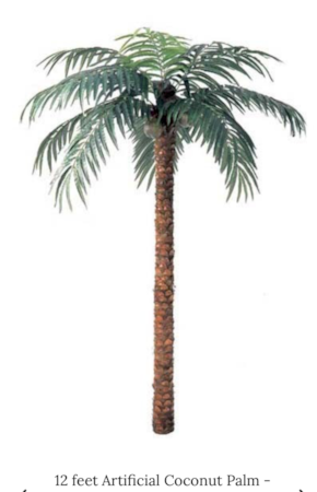 12 feet Artificial Coconut Palm - Natural Trunk - 15 Fronds - 3 Coconuts - Bare Trunk