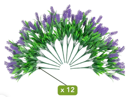 13" Outdoor UV Resistant Artificial Flowering Lavender Bush (Indoor/Outdoor) - Set of 12