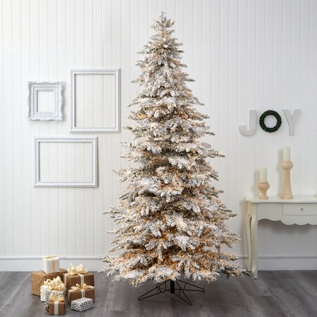 9' Flocked Grand Northern Rocky Fir Artificial Christmas Tree with 8208 Warm Cluster (Multifuncti...