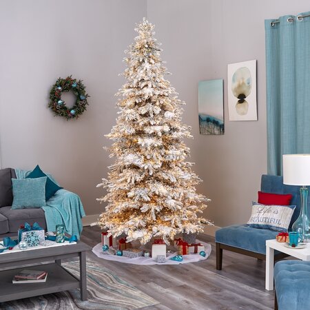 9' Flocked Grand Northern Rocky Fir Artificial Christmas Tree with 8208 Warm Cluster (Multifuncti...