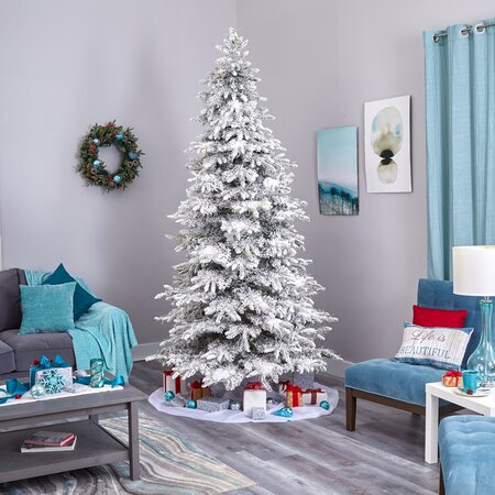 9' Flocked Grand Northern Rocky Fir Artificial Christmas Tree with 8208 Warm Cluster (Multifuncti...