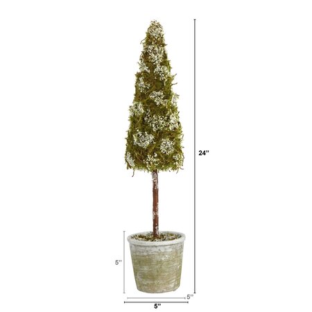 2' Flocked Moss Artificial Cone Tree in Decorative Planter