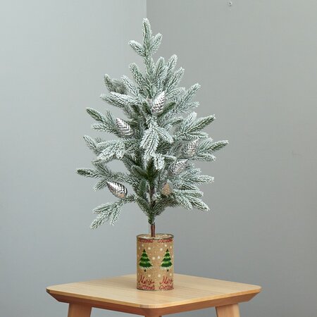 28" Flocked Christmas Artificial Tree in Decorative Planter