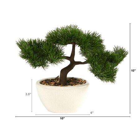 10” Cedar Bonsai Artificial Tree In Decorative Planter