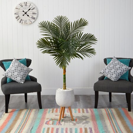 5’ Golden Cane Artificial Palm Tree In White Planter With Stand