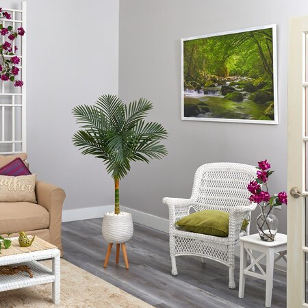 5’ Golden Cane Artificial Palm Tree In White Planter With Stand