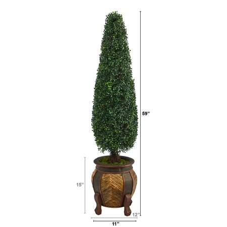 59” Boxwood Topiary Artificial Tree In Decorative Planter UV Resistant (Indoor/Outdoor)