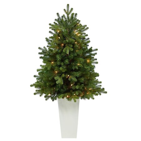 3.5’ Washington Fir Artificial Christmas Tree With 50 Clear Lights In Tower Planter