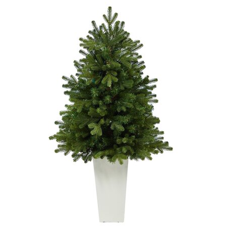 3.5’ Washington Fir Artificial Christmas Tree With 50 Clear Lights In Tower Planter