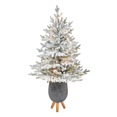 45” Flocked Fraser Fir Artificial Christmas Tree With 200 Warm White Lights And 481 Bendable Bran...