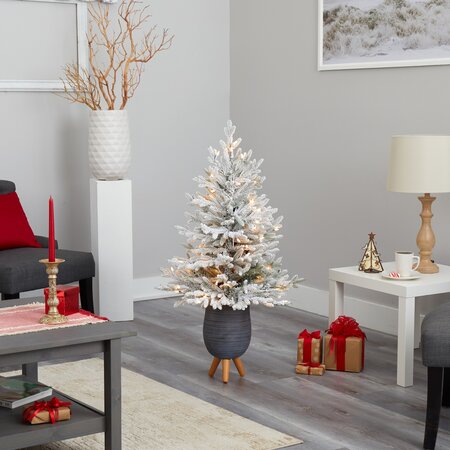 45” Flocked Fraser Fir Artificial Christmas Tree With 200 Warm White Lights And 481 Bendable Bran...