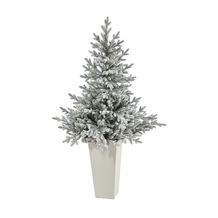 57” Flocked Fraser Fir Artificial Christmas Tree With 300 Warm White Lights And 967 Bendable Bran...