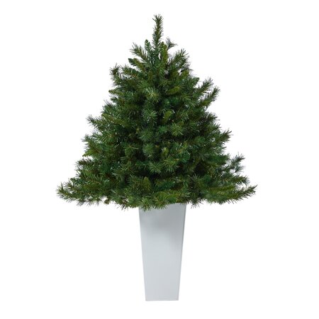 4.5’ Wyoming Mixed Pine Artificial Christmas Tree With 250 Clear Lights And 462 Bendable Branches In Red Tower Planter