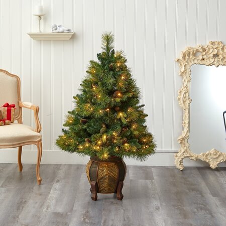 52” North Carolina Mixed Pine Artificial Christmas Tree With 130 Warm White LED Lights, 459 Benda...