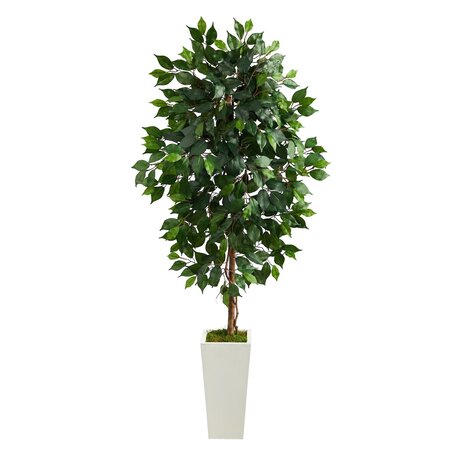 4.5’ Ficus Artificial Tree In White Planter