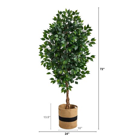 6’ Ficus Artificial Tree With Natural Trunk In Handmade Natural Cotton Planter